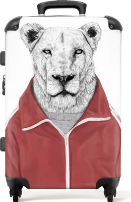 Produktbild von NoBoringSuitcases.com® Großer Koffer - Löwe - Weste - Rot - Tiere - Kombinationsschloss TSA - Hartschalen Trolley 4 Rollen - 72 liter - Reisekoffer - 66 cmKoffer Mittelgroß 67x43x25 cm, 72L,