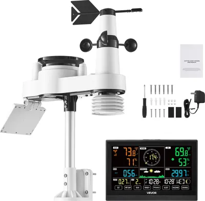 Obrázek produktu pro SucceBuy Bezdrátová meteorologická stanice 7 v 1 se 7,5palcovým displejem, venkovním senzorem na solární pohon, srážkoměrem, předpovědí počasí a měřením teploty, vlhkosti, rychlosti a směru větru (bez WLAN)