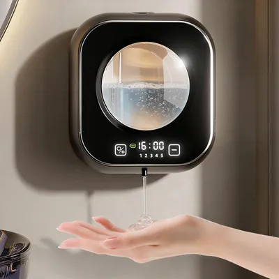 Produktbild von Automatischer Wandseifenspender, 320 ml elektrischer Wandseifenspender, wiederaufladbarer Flüssigseifenspender mit Infrarot-Bewegungssensor für Bad und Küche (schwarz, Gel)