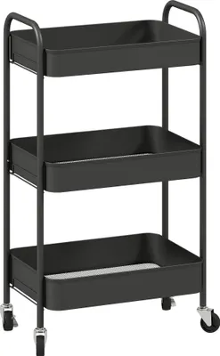Immagine prodotto di Carrello da cucina, 3 ripiani, 4 ruote, nero, 45x31x79 cm