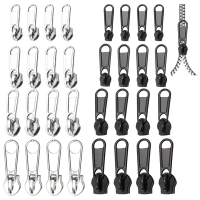 Reißverschluss-Schieber Set, 24 Stück, 4 Größen, Metall, schwarz/silber
