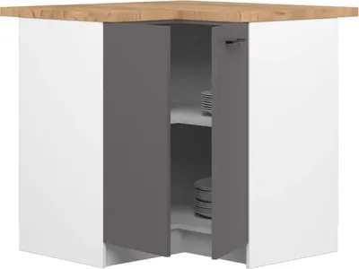 Immagine prodotto di BDW - Mobile da cucina - Mobile da cucina ad angolo, piano di lavoro, bianco/grigio, 90 cm