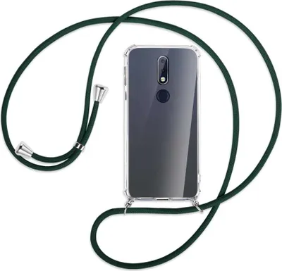 Produktbild von Handykette Backcover-Schutzhülle mit Band (Metall silberfarben) für Nokia 7.1 - dunkelgrün
