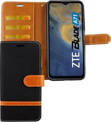 Zdjęcie produktu dla Etui ZTE Blade A71 Etui na telefon komórkowy Pokrowiec ochronny z klapką i miejscem na kartę, Kolor: Jeasn Black