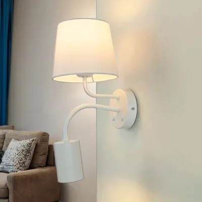 Immagine prodotto di Lampada da parete per interni lampada da lettura in metallo bianco paralume in tessuto moderno braccio flessibile pratico interruttore MAJA luce da lettura a parete