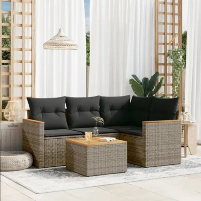 Produktbild von Gartenmöbelgarnituren - 5-tlg. Garten-Sofagarnitur mit Kissen Grau Poly Rattan Möbel21