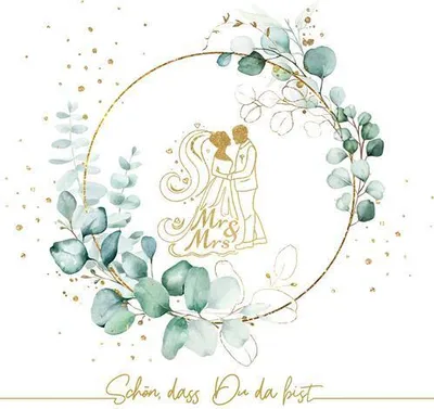 Produktbild von 20 Servietten Eucalyptus Golden Wedding - Brautpaar gold 33x33cm