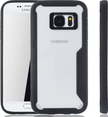 Produktbild von Schwarze Premium Samsung Galaxy S7 Hybrid-Editon Hülle | Unterstützt Kabelloses Laden | aus edlem Acryl mit weichem Silikonrand Schwarz