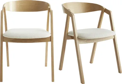 Produktbild von Miliboo - Skandinavische Stühle aus hellem Eichenholz und Stoff mit Bouclé-Wolleffekt in Ecru (2er-Set) LOVA