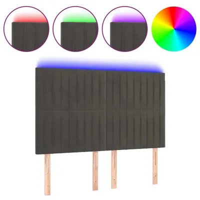 Produktbild von vidaXL LED Kopfteil Dunkelgrau 144x5x118/128 cm Samt