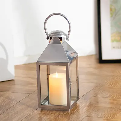 Metall-Laterne mit Glas, 28,5 cm, silber, hängend, für Kerzen