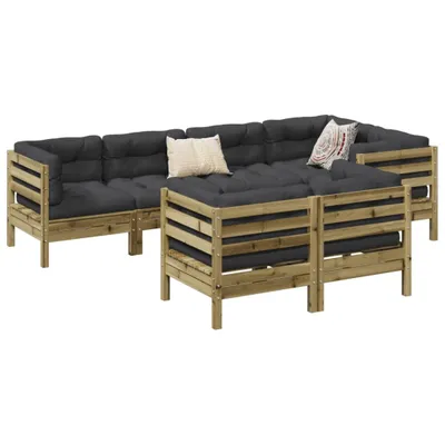 Imagen del producto de Maison Exclusive: Juego de jardín de 7 piezas con sofá y cojines, fabricado en madera de pino tratada