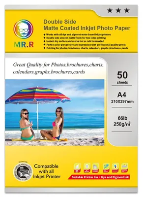 Obrázek produktu pro Fotopapír A4, 250 g/m², oboustranně matný, voděodolný, určený pro inkoustové tiskárny