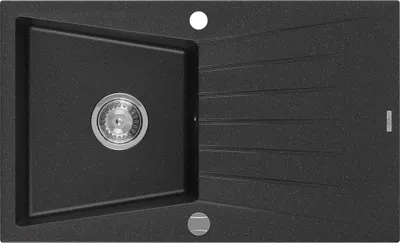 Image de Mexen Cesar évier 1 bac en granit avec égouttoir 775 x 470 mm, noir/argent métallisé - 6514771010-73