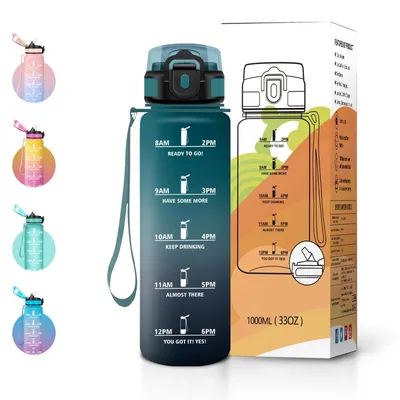 Produktbild von Wasserflasche 1L JAPORIA BPA-frei auslaufsicher mit Strohhalm Sporttrinkflasche