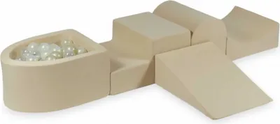 Produktbild von Schaumstoff-Spielset mit Hügel und Mikro-Bällepool – beige + 100 Bällebadbälle / transparent, hellgold, Meerjungfraueneffekt