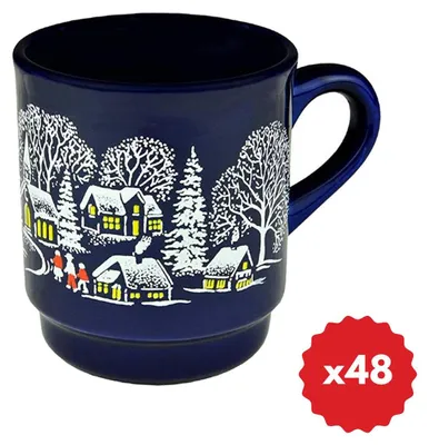 Produktbild von Glühweintasse Kobaltblau Wintermotiv und Füllstrich 200ml 48er Pack