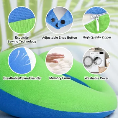 Imagen del producto de Omgoods - Almohada de viaje de espuma viscoelástica para niños - Diseño en forma de U para soporte de cuello y barbilla