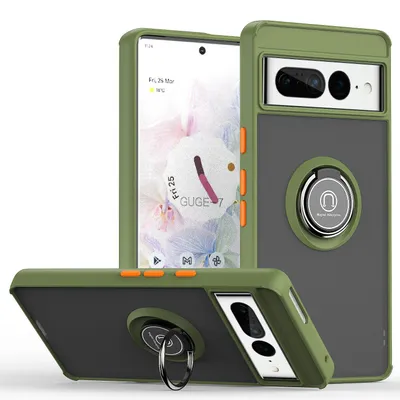 Obrázek produktu pro Pouzdro pro Google Pixel 7 Pro matné průsvitné TPU pouzdro s prstencovým držákem a stojánkem Armádní zelená