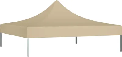 A beige party tent roof supported by metal legs, shown from a side angle against a white background.