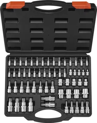Produktbild von VEVOR Torx Bohrer Steckschlüsselsatz Außen-Torx-Steckschlüsselsatz 60-tlg. T6-T70 TT6-TT70 TP8-TP60 E4-E24, S2-Legierungsstahl & Cr-V-Stahl, mit 1/4 & 3/8 & 1/2 Zoll Antriebe & Aufbewahrungskoffer