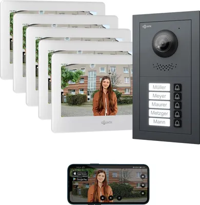 Produktbild von GOLIATH Basic 2-Draht BUS Türsprechanlage | FullHD | App | 150° | 5 Fam | Anthrazit/Weiß | Unterputz