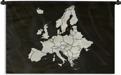 Produktbild von MuchoWow® Wandteppich Wandbehang Karte - Europa - Schwarz 120x80 cm Tapisserie Dekoration Wandtuch - Wanddekorationen - Wandtücher