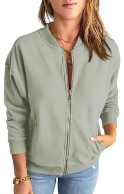 Productafbeelding van Bomber Jacket Dames - Casual Sweat met College Collar - Lichtgroen