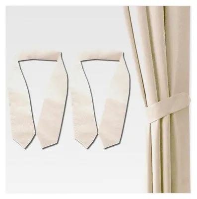 Produktbild von Blickdichte Gardine im 2er Set mit Schlaufen (140x175 cm/Beige) + 2 Raffhalter, in verschiedenen Farben