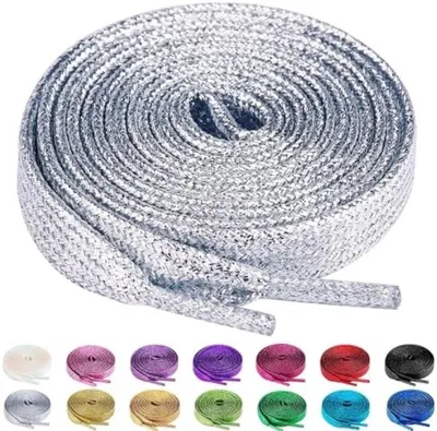 Produktbild von PolkaHome® Glitzer Schnürsenkel – 140 cm, 10 mm, Silber, 2 Paar