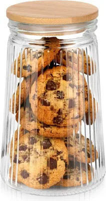 Image de Récipient alimentaire en verre avec couvercle hermétique en bambou, 1 L