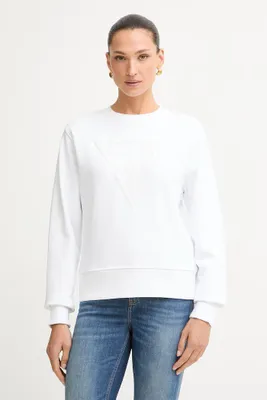 Imagen del producto de GUESS - Sudadera básica para mujer, diseño de triángulo, corte regular, color blanco