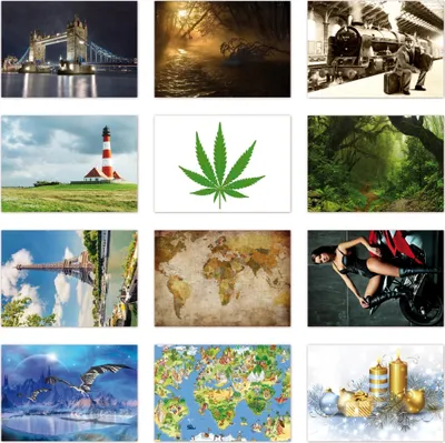 Produktbild von 12 Stück Postkarten MIX - Set aus verschiedenen Motiven mit Natur, Technik, Weihnachten, siehe Abbildung - Format: DIN A6 ( PKT-014 )