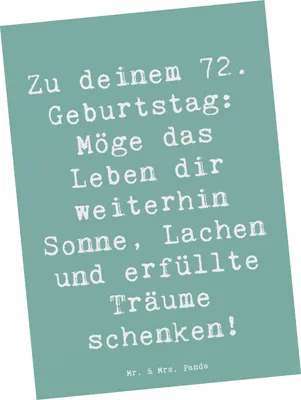 Produktbild von Mr. & Mrs. Panda Postkarte Spruch 72. Geburtstag - Meeresbrise - Geschenk, Ansichtskarten, Ansichtskarte, Glückwunsch, Geburtstagsfeier, Fotokarte, Jubiläumsfeier