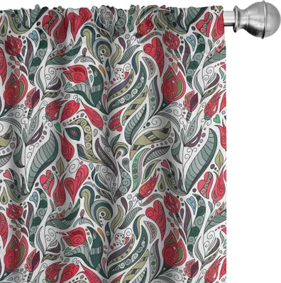 Produktbild von ABAKUHAUS Retro Vorhänge, Gardinen, Bunter Boho-Blumen-Muster-Strudel verlässt mit modernem Artsy Blumenmuster, 2 Stück 75 x 245 cm, Grau und Pink