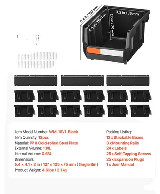 Produktbild von Lagerbehälter, langlebiger Kunststoff, wandmontiertes Design, 12pcs