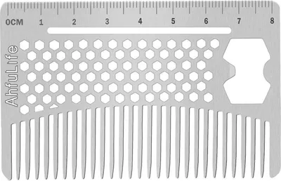 Image de Peigne métallique et peigne à barbe Peigne EDC format carte de crédit pour portefeuille - Peigne à barbe antistatique Double face