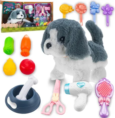 Produktbild von Kinderspielzeug - Hund - interaktives Set - laufendes Plüschtier - Grau - Spielzeug - ideal als Geschenk