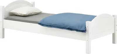 Produktbild von Massivholzbett FLIMS aus massiver Kiefer in weiß, stabiles Bett in 90 x 200 cm, schönes Bettgestell mit Fuß- und Kopfteil