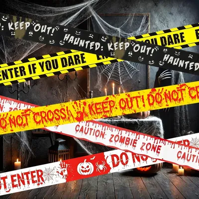 Productafbeelding van Halloween-decoratie: Set van 5 Halloween-afplakbandjes voor een griezelige sfeer