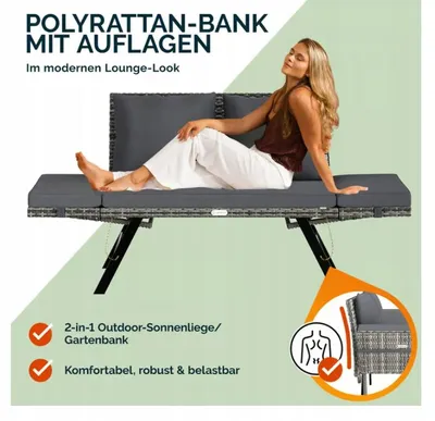 Zdjęcie produktu dla Ławka Ogrodowa Z Funkcją Rozkładania Szara O Wymiarach 176 X 56 X 81 Cm