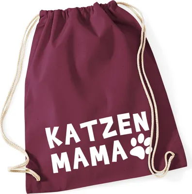 Produktbild von Huuraa Turnbeutel Katzenmama Tapse 12 Liter Burgundy Baumwolle Rucksack Geschenkidee