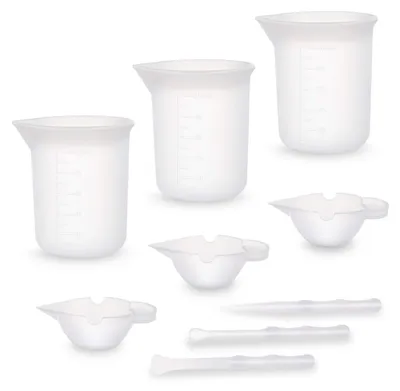 Produktbild von Silikon Messbecher Set 9 Stück mit Rührern für Epoxidharz 10ml