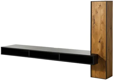 Immagine prodotto di MASSIVMOEBEL24 | Mobile Tv a parete in legno di Quercia Selvatica 234x49x140 oliato naturale / nero laccato STARNBERG #07