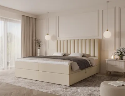Produktbild von Emlar Boxspringbett Cansas 160x200 - Komplett-Set mit Matratze und Topper - Polsterbett mit Bettkästen - Boxspringbett Beige (Magic Velvet 2250)
