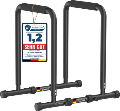 Produktbild von DH FitLife Dip Barren Bars | Dip Station | Kraftstation Fitnessgerät für Zuhause | Parallettes Calisthenics Training Equipment | Krafttraining 80-100 cm individuell verstellbar