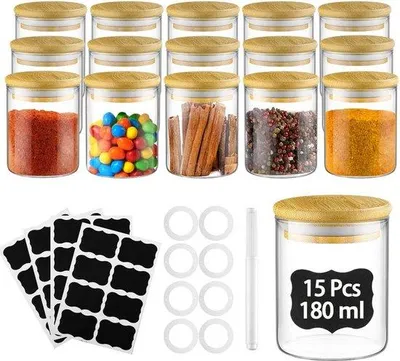 Immagine prodotto di Set di vasi per erbe aromatiche in vetro, 15 pezzi, ermetici