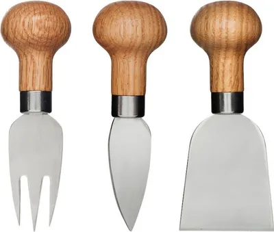 Produktbild von Käseschneider Käsemesser zum Käseplatte anrichten Edelstahl & Eichenholz 3er Set