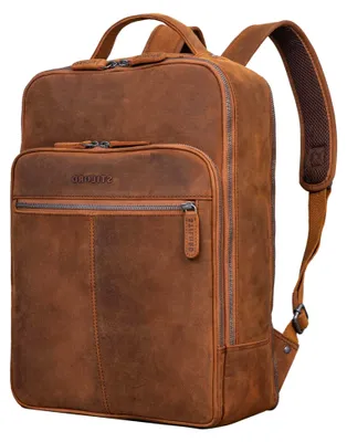Produktbild von Pietro Business Lederrucksack Groß Laptoprucksack 15.6 Zoll Vintage Rucksack für Büro Arbeit Uni Trolley Aufsteckbar XL Echtleder Farbe: tan - Dunkelbraun