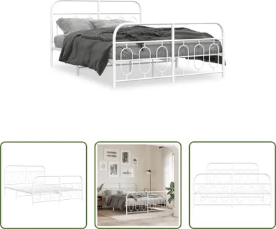 Produktbild von The Living Store Bettgestell mit Kopf- und Fußteil Metall Weiß 140x190 cm